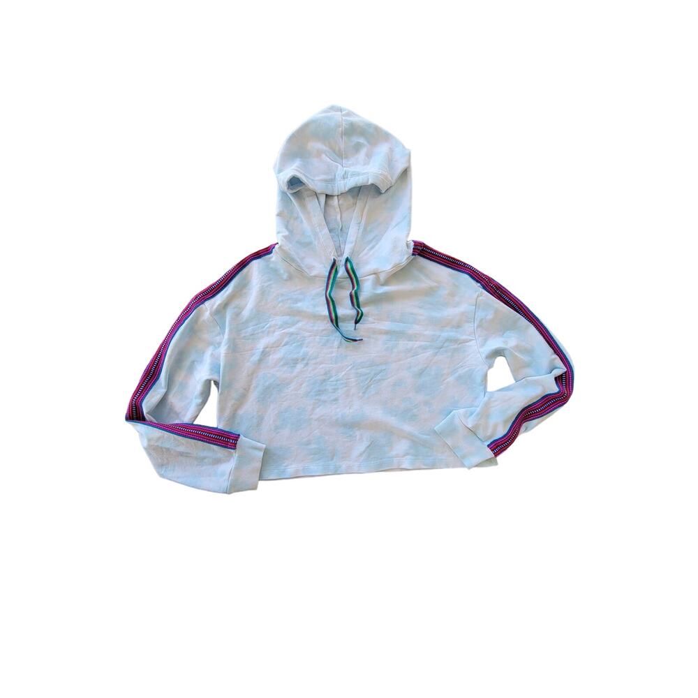 Pitusa White Cropped Hoodie with Pink Stripe Accents